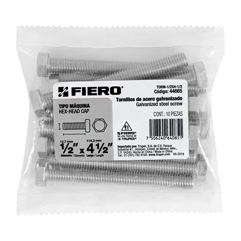 Bolsa con 10 tornillos 1/2 x 4-1/2 tipo máquina, FIERO - Truper - Grupo ...