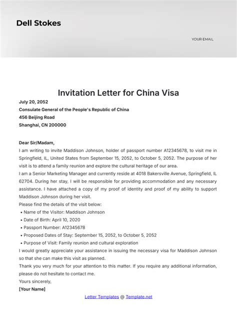Free Canadian Super Visa Invitation Letter Template to Edit Online