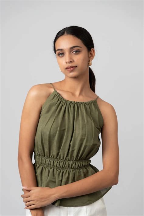 LYOCELL LINEN | RUST | HALTER NECK | SLEEVELESS | GATHERED WAIST ...