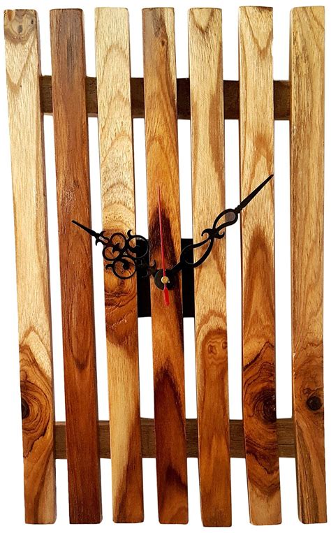 Buy Simple Woods Rectangular Teakwood Wall Clock (35 cm x 2 cm x 20 cm ...