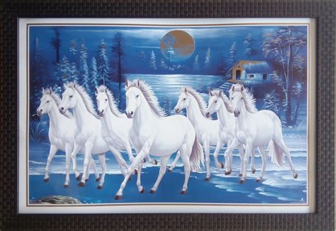 Shree Handicraft Seven White Horse 7 horses wall painting with frame 7 ...