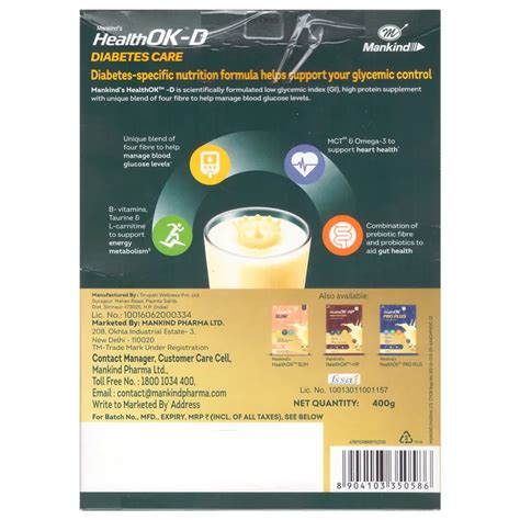 Buy Healthok-D Diabetes Care Vanilla Flavour Powder, 400 gm Refill Pack ...