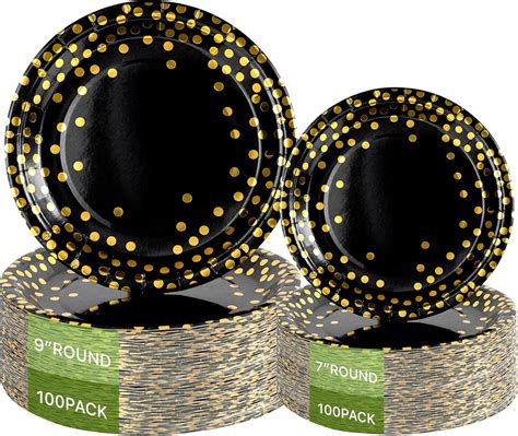 Amazon.com: Lullaby 200PCS Black Paper Plates, Black and Gold Paper ...