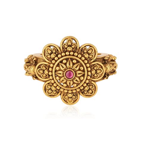 Traditional Gold Plated Flower Pattern 925 Silver Pink Stone Ring for ...