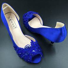 Blue Heels Wedding by 5cm Heels Royalblue Lace Wedding Shoes Low Heels Bridals Blue Heels Wedding