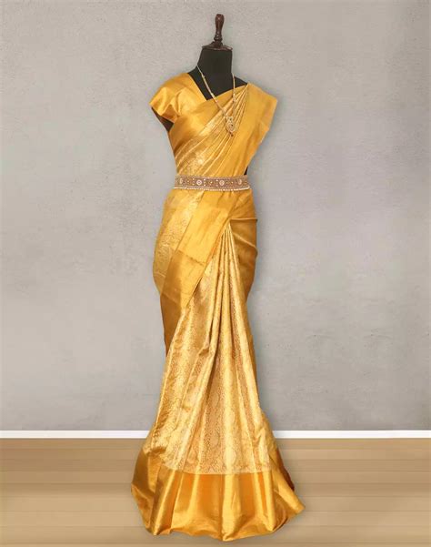 Mustard all over Tissue Jaal Saree with Self Skut Border – South India ...