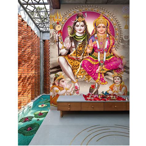 Shiv Parvati littel Ganesh And Krishna Self Adhesive Sticker Poster ...