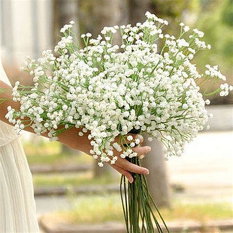 10PCS Artificial Flower White Baby's Breath Bush Plastic gypsophila ...