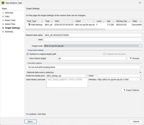 5 1 0:Restore Procedure in GUI - SEPsesam