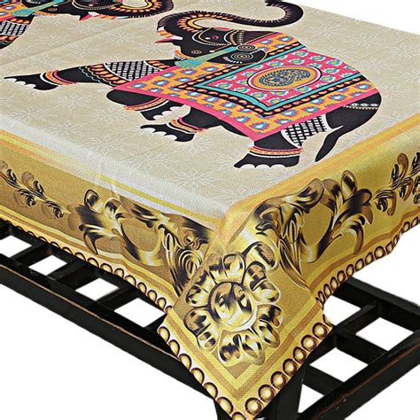 Kuber Industries Elephant Design Jute 4 Seater Center Table Cover ...
