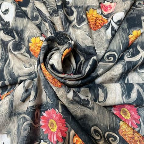 Black Color Crepe Printed Fabric