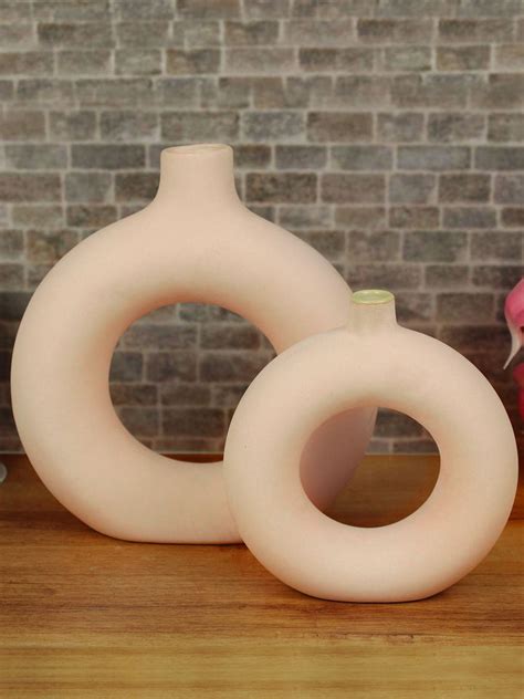 Buy | Pink 2 Pcs Donut Shaped Ceramic Flower Vases | Tied Ribbons