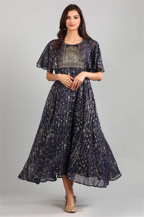 Buy Blue Round Neck Printed Dress Online for Woman | Shop for Aurelia