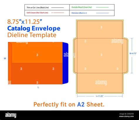 Catalogue Envelope W 8.75, L 11.25 Inches Die line Template. Catalogue ...
