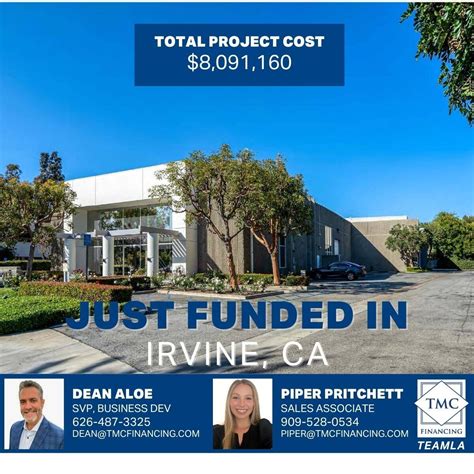 JUST FUNDED $8,091,160 in Irvine, CA for the purchase of a new facility ...