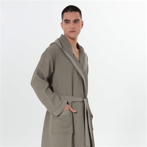 Men's Sage Green Hooded Turkish Cotton Waffle Robe | SEYANTE