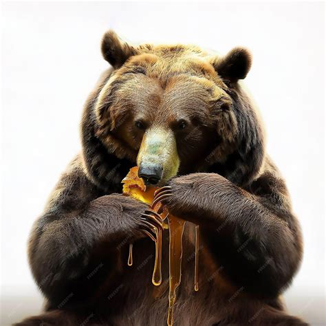 Premium Photo | A bear that is eating some honey with his hands.