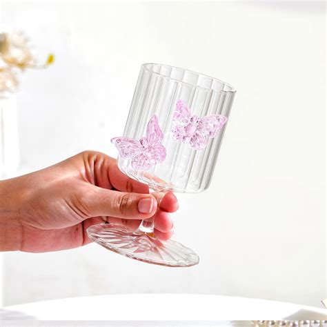 3D Pink Butterfly Ribbed Wine Glass 250ml Online - Premium Wine Glass ...