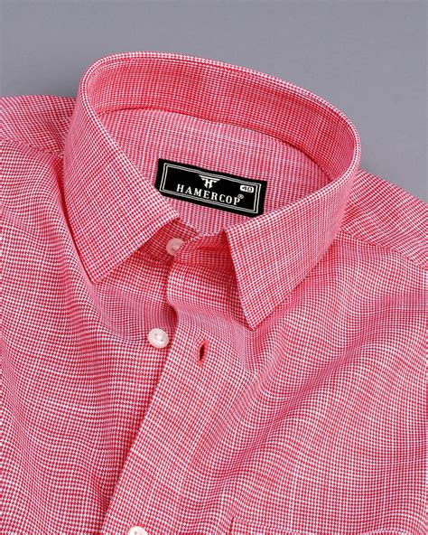 Opsin Cranberry Pink Houndstooth Check Amsler Cotton Shirt – Hamercop