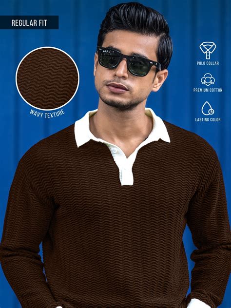 FlatKnit Wave Brown Full Sleeve Polo T-Shirt – ManiacLife.com