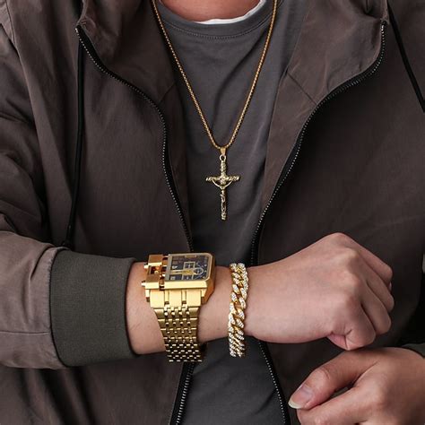 oulm golden menn kvarts klokkesett business herre armbåndsur gavesett ...