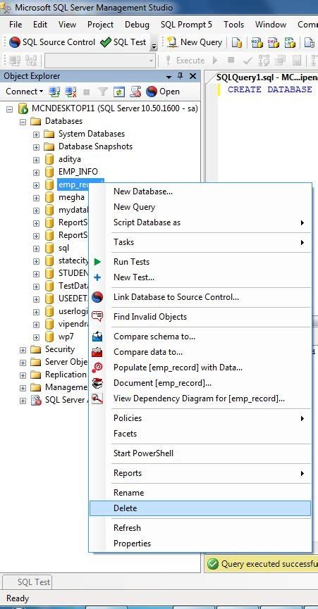 Image result for Delete Database in SQL