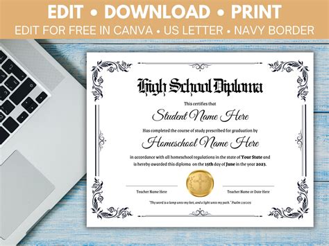 Editable Christian Homeschool Diploma Template | Homeschool Diploma ...