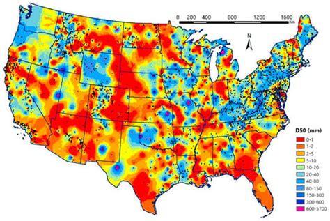 Streambed Median Grain Size (D50) across the Contiguous U.S.