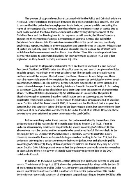PACE Stop and Search - Sample essay for AS Level Law (syllabus code ...