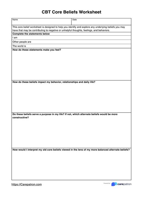 Core Beliefs Worksheet & Example | Free PDF Download