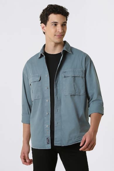 Buy Men Blue Relaxed Fit Solid Full Sleeves Casual Shirt Online ...