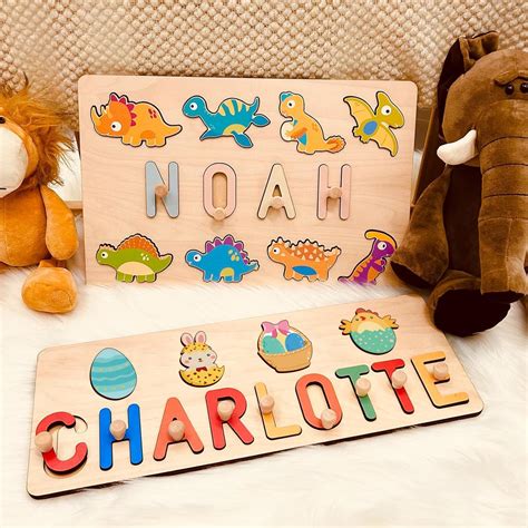 Amazon.com: Gowelly Personalized Wooden Name Puzzle for Kids, 1 year ...