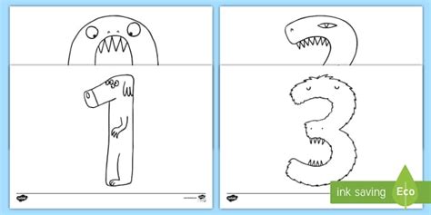Hojas para colorear: Monstruo números