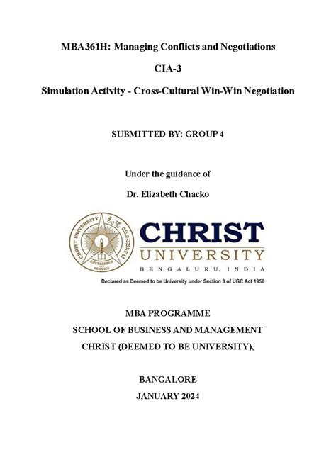 Group 4 CIA3 - MBA361H: Managing Conflicts and Negotiations CIA- 3 ...