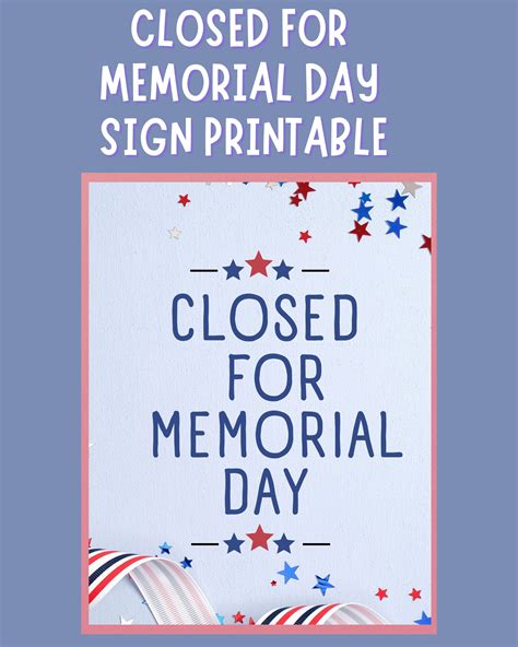 Closed for Memorial Day Printable Sign | Instant Download | Business ...