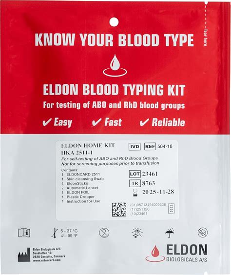 Eldoncard Blood Typing Kit, 1 Test Pack, Know Your Blood Type, Accurate ...