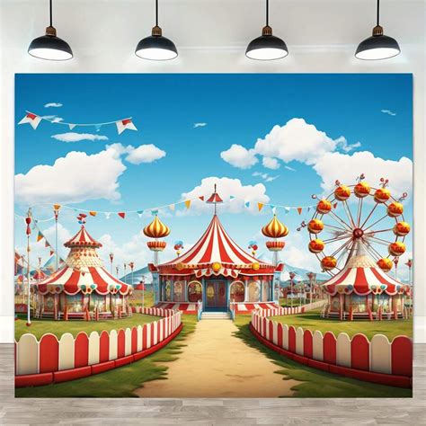1pc Carnival/Circus Themed Tent Backdrop, Playground Carousel First ...