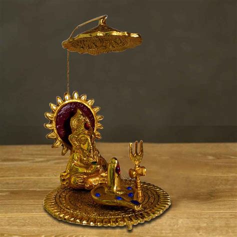 Buy Metal Sitting Ganesh Idol with Shivling for Ganesh Chaturthi Pooja ...