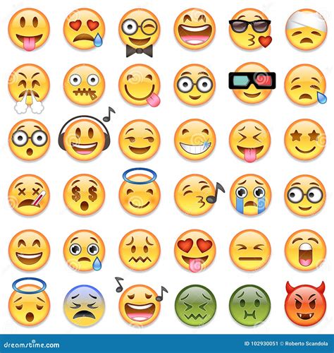 Big Set of 36 Emojis Emoticons Stock Vector - Illustration of background, emotion: 102930051