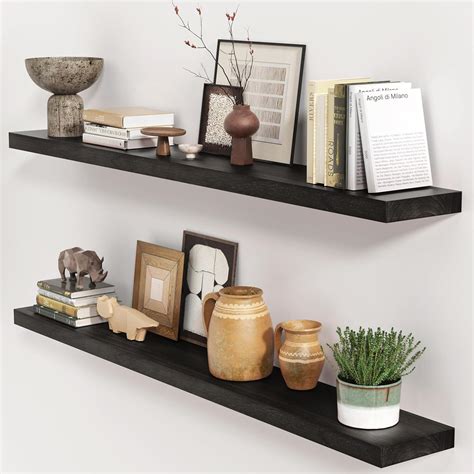 Amazon.com: Black Floating Shelves 48 Inch, Solid Wood Wall Mounted ...