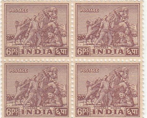 Phila Hub 1949 ARCHAEOLOGICAL SERIES (KONARK HORSE ) 6 PIES MNH BLOCK ...