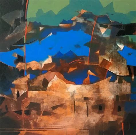 Fort: Blue-Green Abstract painting by Divyesh Bagdawala – ArtZolo.com