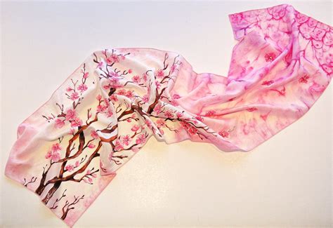 Buy Hand Painted Silk Scarf sakura Flower Scarf-cherry Tree Scarf-pink ...