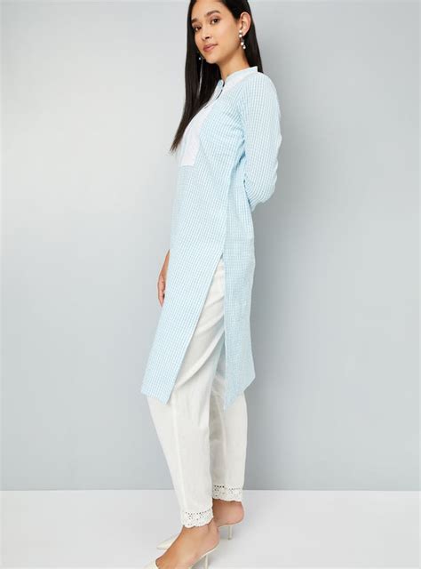 Buy Women Lace Embroidered Checked Straight Kurta Online at just Rs ...