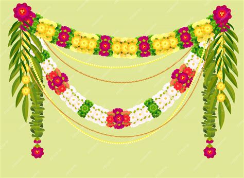Mala traditional indian decoration garland of flowers and mango leaves ...