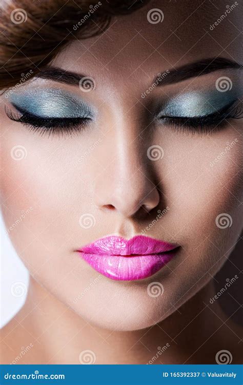 Face of Young Girl with Vivid Blue Color Eye Makeup of Eyelid Stock ...
