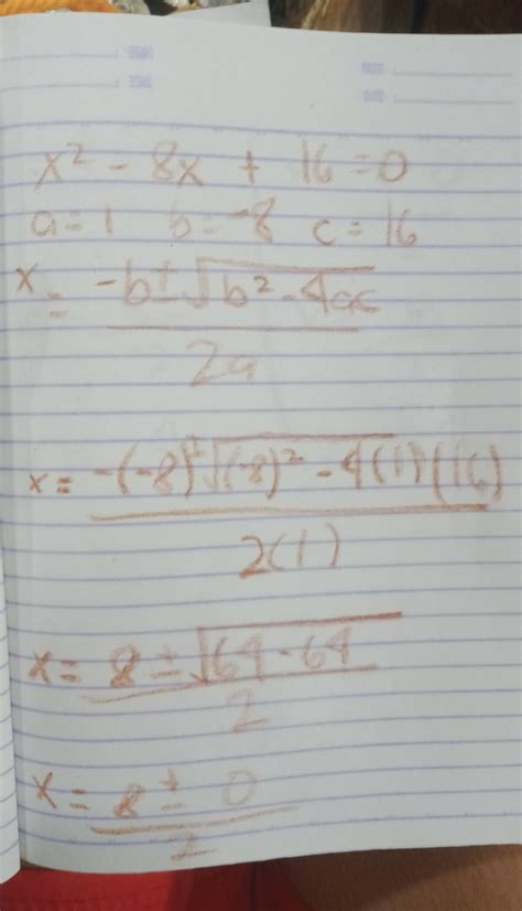solve using the quadratic formula x² -8 x +16=0 - Brainly.ph