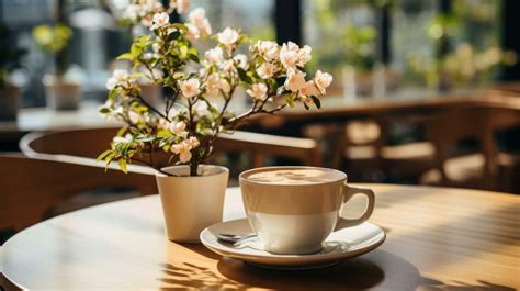 Download Sunny Coffee Shop Table With Flowers Wallpaper | Wallpapers.com