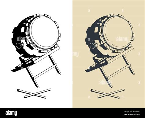 Stylized vector illustrations of taiko drums. Traditional Japanese ...