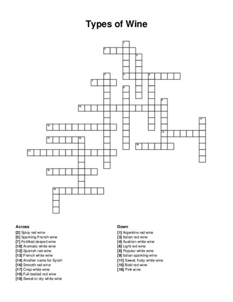 Types of Wine Crossword Puzzle